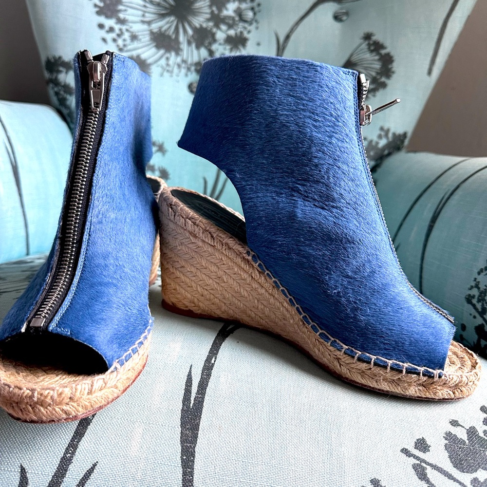Celine Paris Denim blue pony hair wedge espadrilles size 38